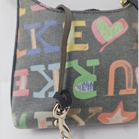 Like New Dooney & Bourke Graffiti Doodle Crayon Bitsy Bag Purse Leather Canvas - Picture 5 of 7